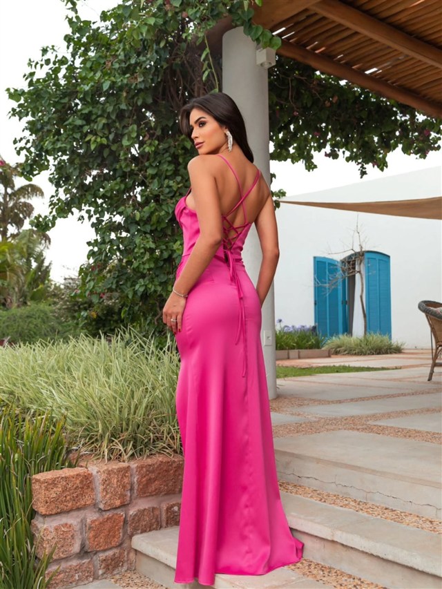 Vestido pink fúcsia sereia com corset